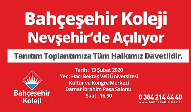 Bahçeşehir Koleji Nevşehir'de Açılıyor